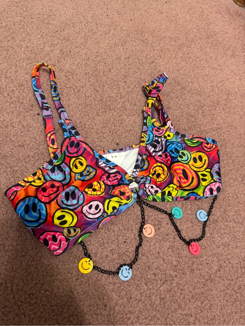 New xl neon bracelet crop top tank festival rave outfit edc rainbow raver